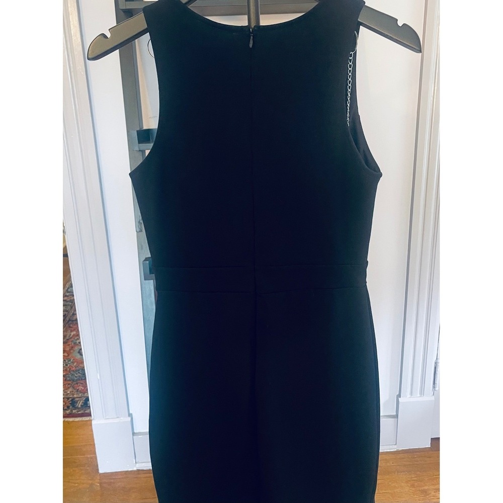 Cameo Black Cocktail Dress M Structured V Neck Asymmetrical Hem Bodycon LBD